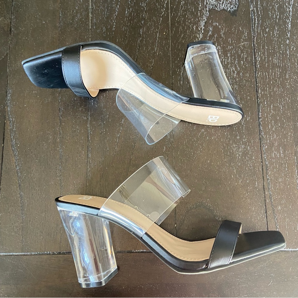 BP Naomi Block Heel‎ Sandals Black Clear Transparent Size 8.5